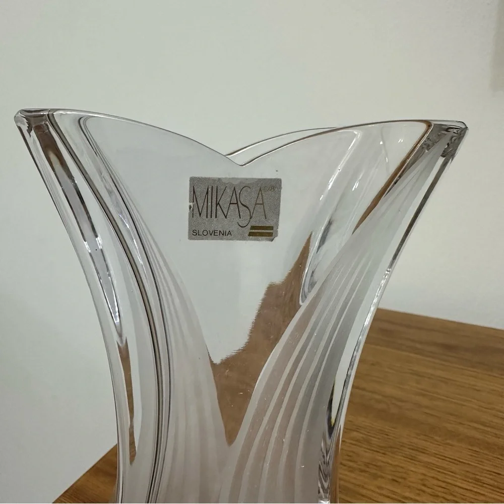 Mikasa Art Deco Style 90’s Clear Frosted Satin Crystal Flared Vase Heavy Glass
